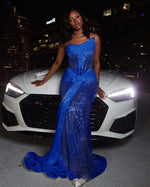 Hidais Tulle Asymmetric Strapless Sleeveless Long Pleated Mermaid Prom Dress With Sequins And Ruffles