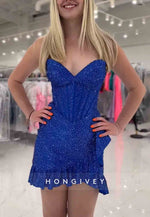 Sparkly Sheath Sweetheart Hot Strapless Short Homecoming Dress with Beading