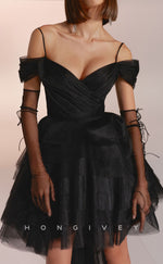 H2180 - Sexy Tulle Off-Shoulder High Low Tiered Party/Homecoming Dress