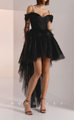 H2180 - Sexy Tulle Off-Shoulder High Low Tiered Party/Homecoming Dress