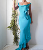 Teal Leaf Appliqué Cowl Neck Dress