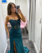 Strapless Floor-Lenght Mermaid Side Slit Prom Dress With Appliques