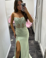 Strapless Floor-Lenght Mermaid Side Slit Prom Dress With Appliques