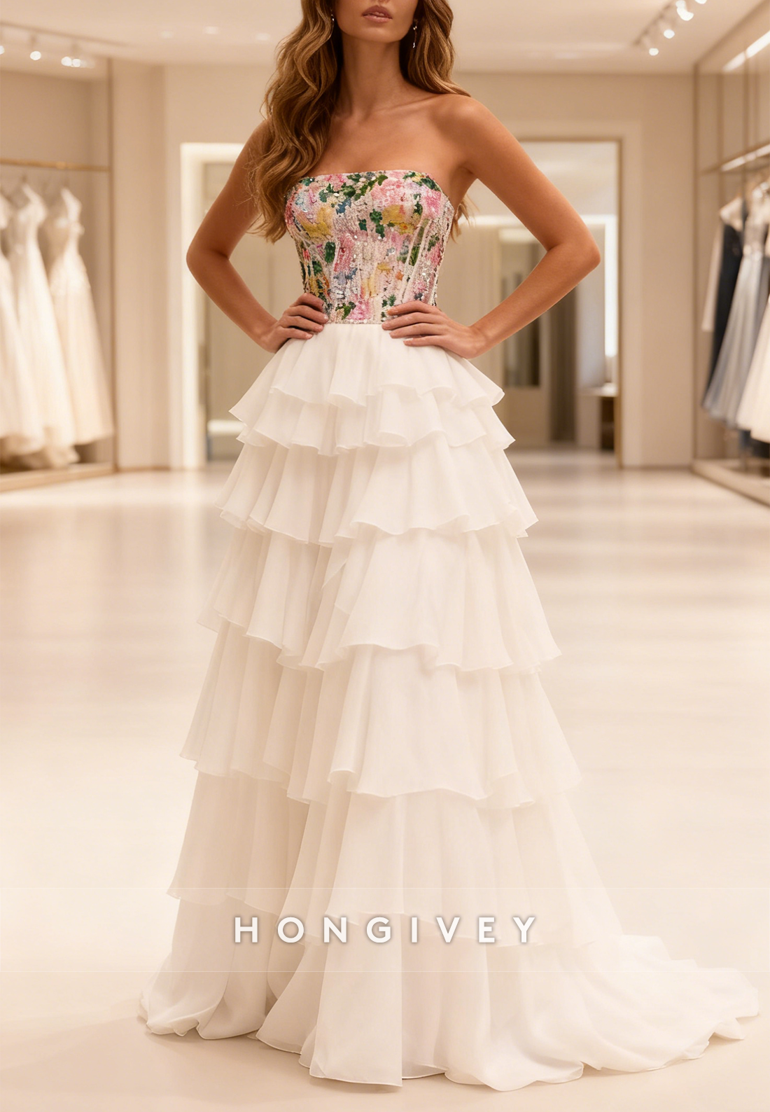 Whtie A-Line Tassel Floor-Lenght Prom Dress