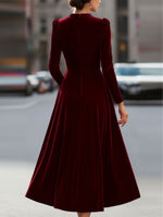 Luxurious Velvet Long-Sleeve Midi Dress
