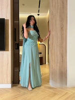 Strapless Beaded Sleeveless A-Line Side Shawl Evening Dress Foraml Women