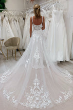 A Line Square Neck Tulle Wedding Dress with Appliques