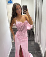 Spaghetti Straps Sheer Mermaid Side Slit Floor-Lenght Prom Dress