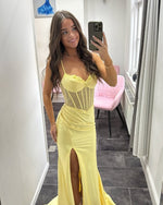 Spaghetti Straps Sheer Mermaid Side Slit Floor-Lenght Prom Dress
