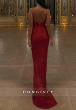Sparkly Spaghetti Straps Sequined Low Back Mermaid Prom Dresses