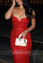 Sparkly Spaghetti Straps Sequined Low Back Mermaid Prom Dresses