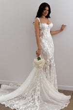 Charming Mermaid Sweetheart Lace Beach Wedding Dresses with Appliques