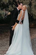 Fashion A Line Square Neck Satin Long Wedding Dresses