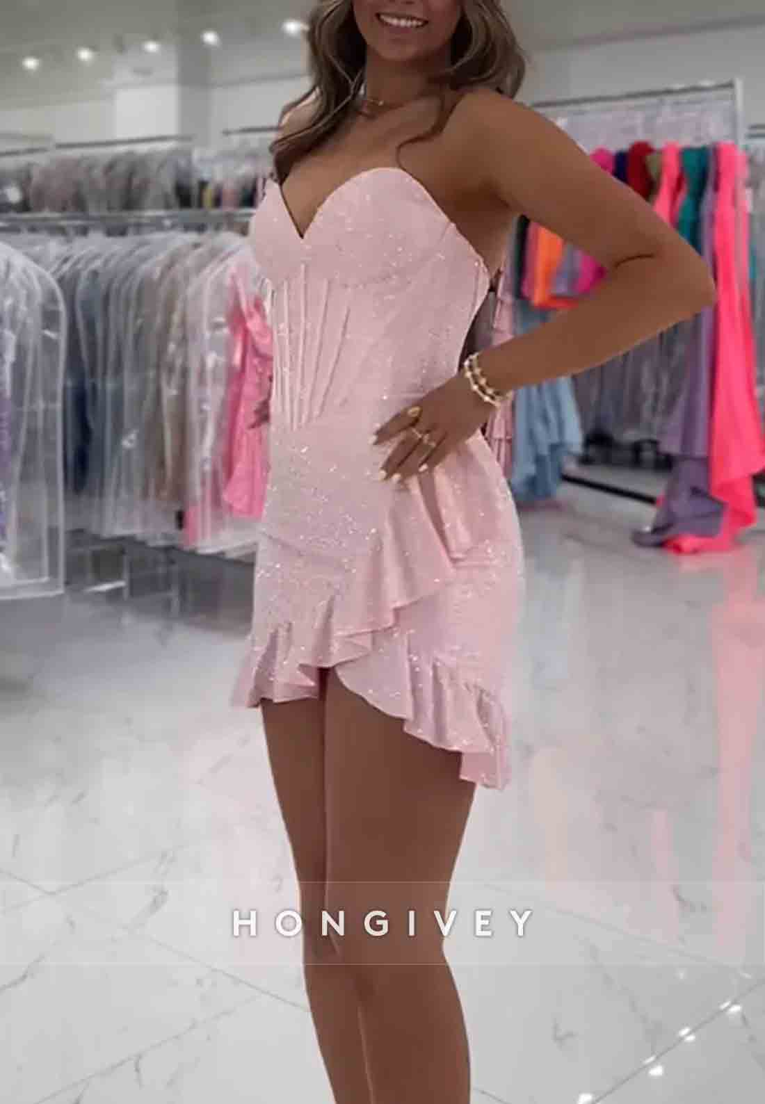 Sparkly Sheath Sweetheart Hot Strapless Short Homecoming Dress with Beading