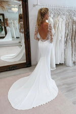 Elegant Mermaid V Neck Long Sleeves Wedding Dress with Lace