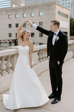 A-Line Strapless White Satin Wedding Dresses