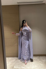 Halter High Neck Detachable Lace Flowers Long Sleeve Mermaid Evening Dress