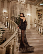 Black Long Sleeves Mermaid Sequins One-Shoulder Evening Dress