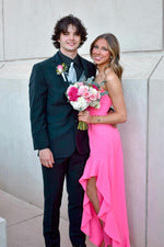 Strapless Green Silk Long Party Dress with Slit