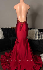 L2913 - V-Neck Halter Illusion Appliques Party Prom Evening Dress For Black Women