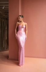 Pink Sequins Sweetheart Sleevless Cut Outs Mermaid Prom Dress Floor-Length