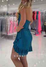 Sparkly Sheath Sweetheart Hot Strapless Short Homecoming Dress with Beading