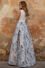 Elegant Evening Gown Jacquard Floral Dress Floor Length Sleeveless V-Neck Wedding Guest Dress