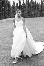 Elegant A-Line V Neck Satin Wedding Dresses