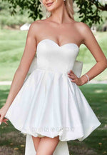 Sweetheart A-Line Satin Balloon Strapless Hem Wedding Dress With Big Bow