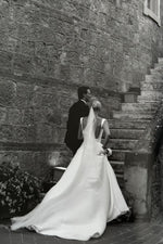 Fashion A Line Square Neck Straps Satin Long Wedding Dresses