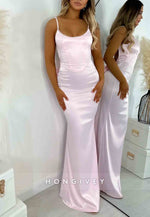 Gorgeous Backless Spaghetti Straps Pink Long Mermaid Prom Dress with Bowknot