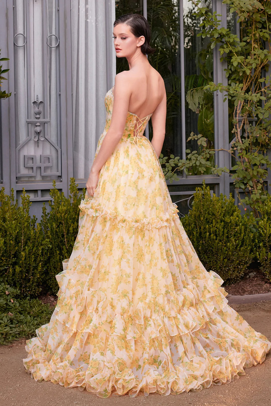 Fashion Yellow Sweetheart Detachable Puffy Sleeves A-Line Side Slit Prom Dress