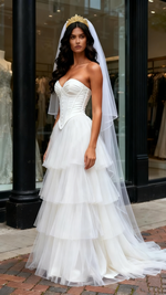 Sweetheart Corset Satin A Line Tulle Layers Wedding Dress