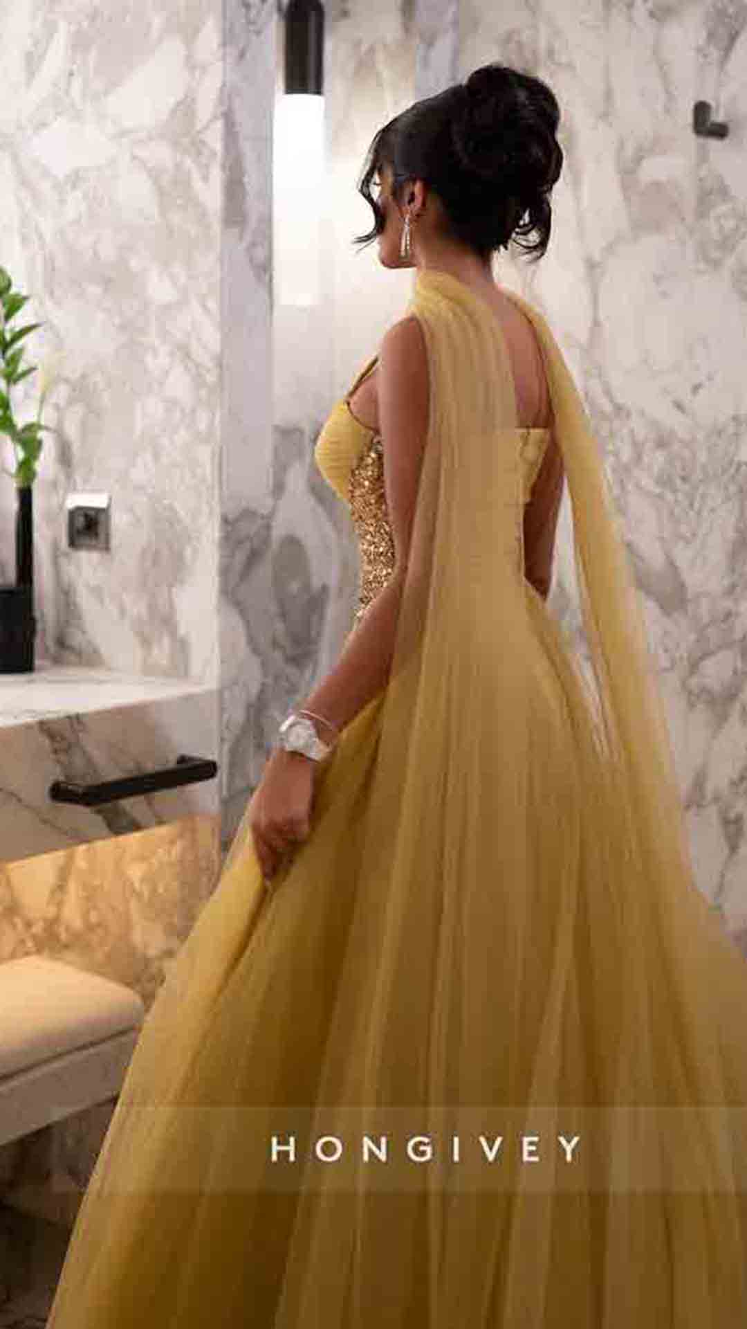 Spaghetti Straps Tulle A-Line Beaded Floor-Lenght Prom Dress