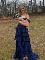 Gorgeous Royal Blue A-Line Off The Shoulder Long Beaded Prom Dress