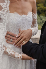 Charming Long White A-line Lace Corset Wedding Dress with Long Sleeves