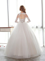 Open Back Lace Ball Gown Long Sleeve Wedding Dress