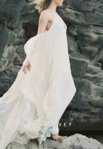 Low V-Neck Spaghetti Straps Court Train A-Line Backless Wedding Dresses