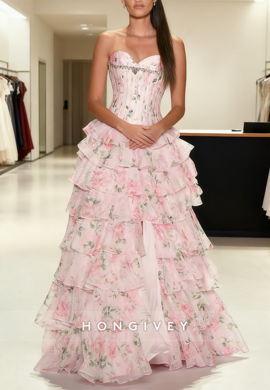 Sweetheart A-Line Tassel Slit Prom Dress