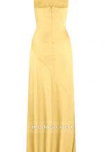 Spaghetti Straps Simple Sheath Pink Long Party Dress with High Slit