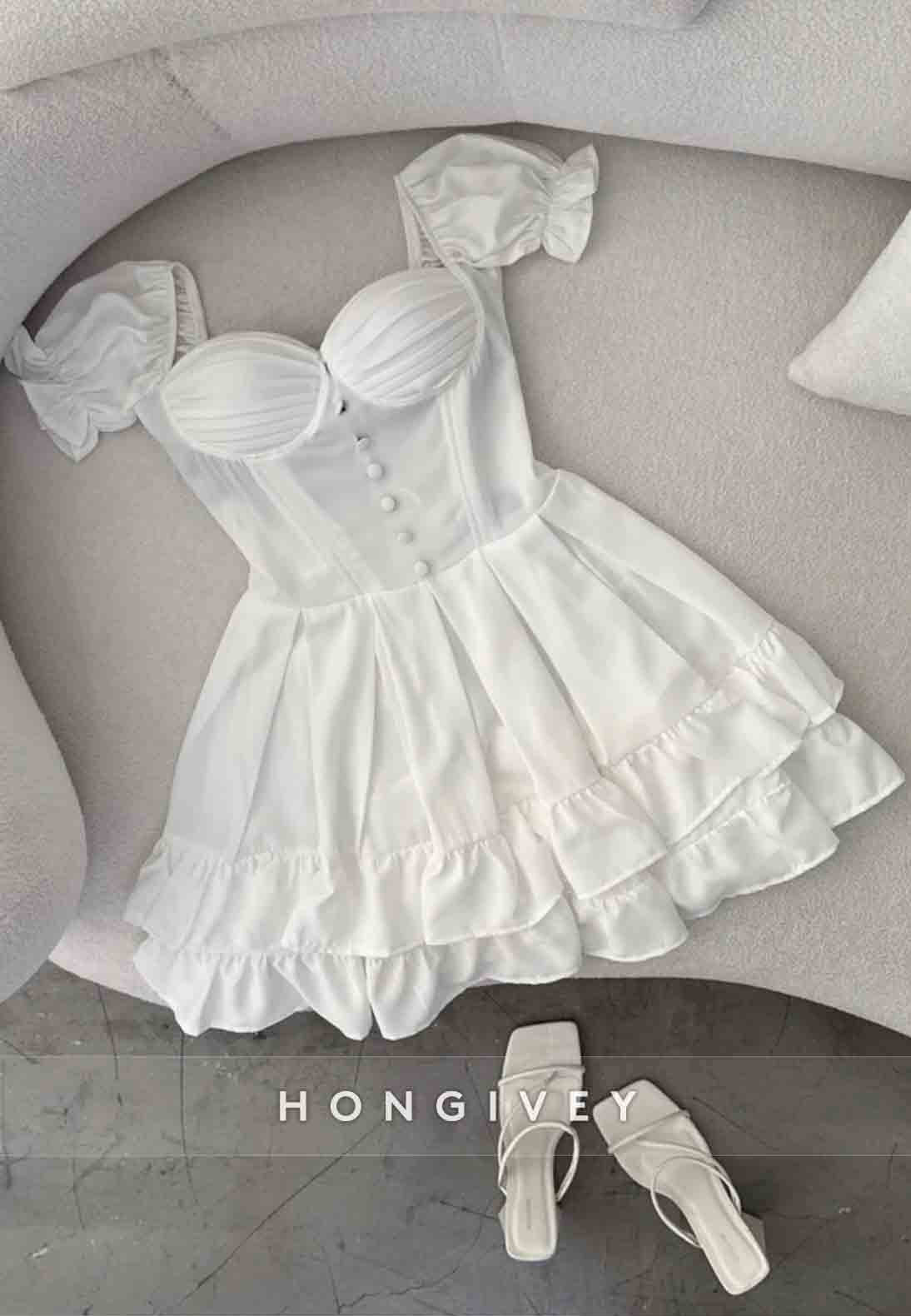 A-Line Short Sleeves Ruched Pleated Sweetheart Short Homecoming Dress