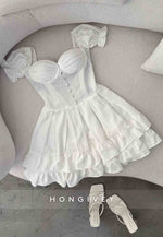 A-Line Short Sleeves Ruched Pleated Sweetheart Short Homecoming Dress