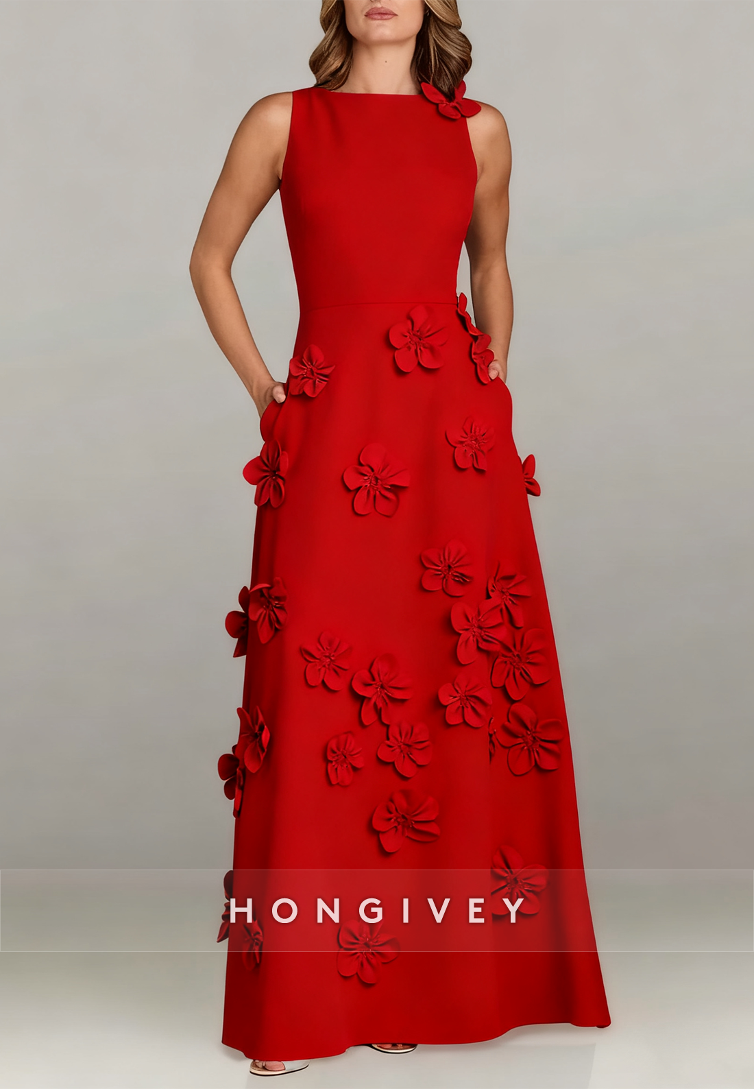 Halter Floor-Length A-line Evening Gown Pleated Flowers Mother of the Bride Dress