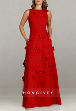 Halter Floor-Length A-line Evening Gown Pleated Flowers Mother of the Bride Dress