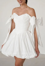 Off the Shoulder A-Line Ruched Crisscross Back Bridal Gowns with Bowknots