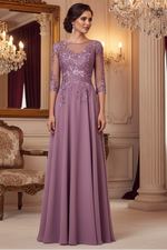 A-line/princess transparent collar 3/4 sleeve length formal mother of the bride dress
