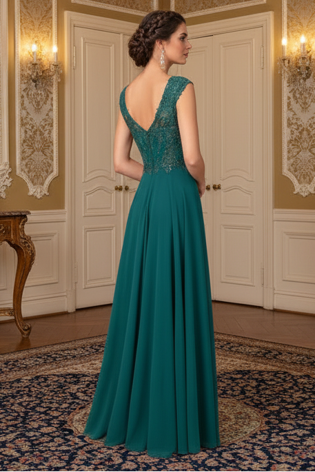 A-line/princess transparent collar sleeveless long style official mother of the bride dress