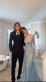 Mermaid Long Blue Tulle Evening Dress Long Prom Party Dress