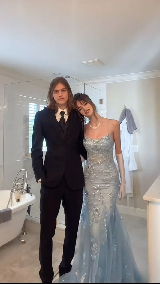 Mermaid Long Blue Tulle Evening Dress Long Prom Party Dress