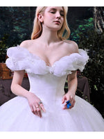Cinderella White Tulle Ball Gown Wedding Dress